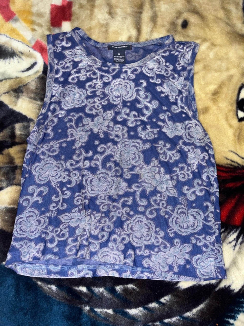 The Limited Blue Floral Lace-Overlay Tank Top